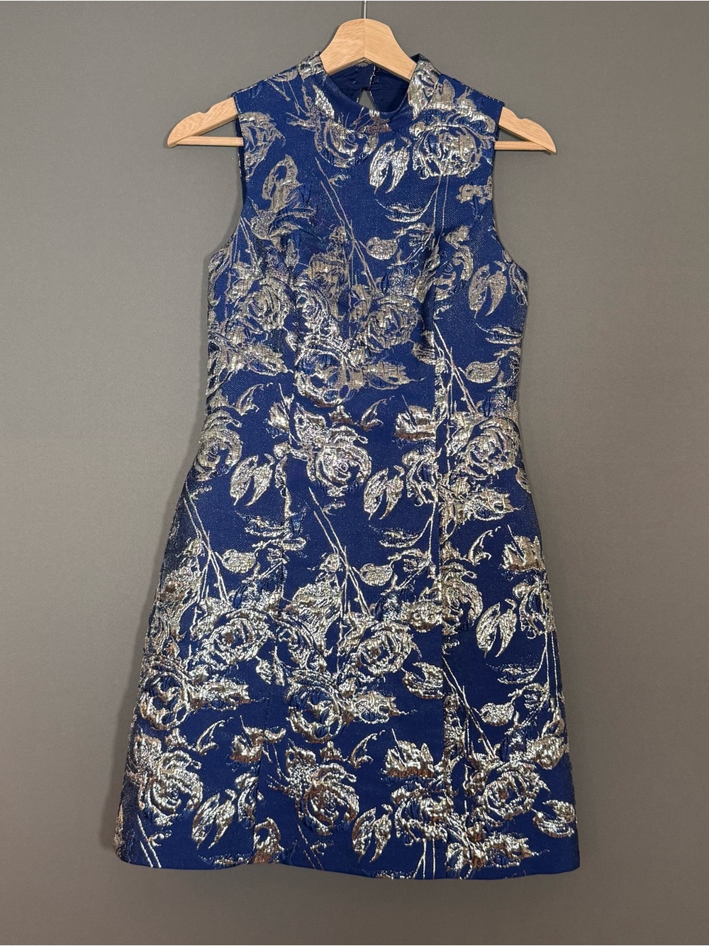 Aidan Mattox Metallic Floral Jacquard Cocktail Dress Blue Silver Size 6